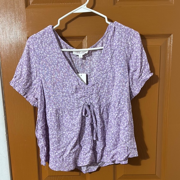 Trend Wild Fable Purple Tie Front Short Sleeve Blouse - Picture 1 of 3